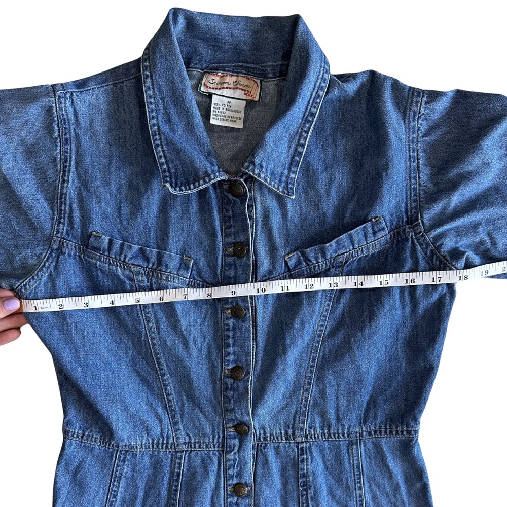 Vintage Denim Prairie Dress Button Front Western Midi Blue Size M - Picture 7 of 10